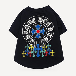 Multi Cross dog tee inspired by Chrome Hearts, black, back view