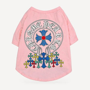 Multi Cross dog tee inspired by Chrome Hearts, pink, back view