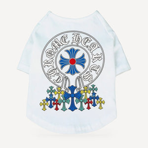 Multi Cross dog tee inspired by Chrome Hearts, white, back view