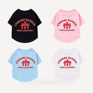 Red Hollywood dog tee inspired by Chrome Hearts, all colors