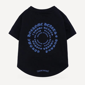 Spiral Script dog tee inspired by Chrome Hearts, black, back view