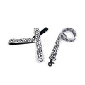 White dog harness and leash set with Dogior oblique monogram pattern and black hardware