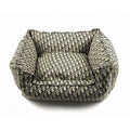 Beige and navy monogram dog bed with Dior oblique pattern and plush walls