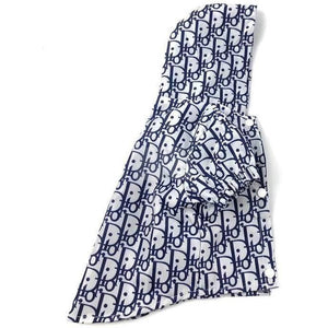 White polyester dog jacket with all-over Dior pattern showing back panel design