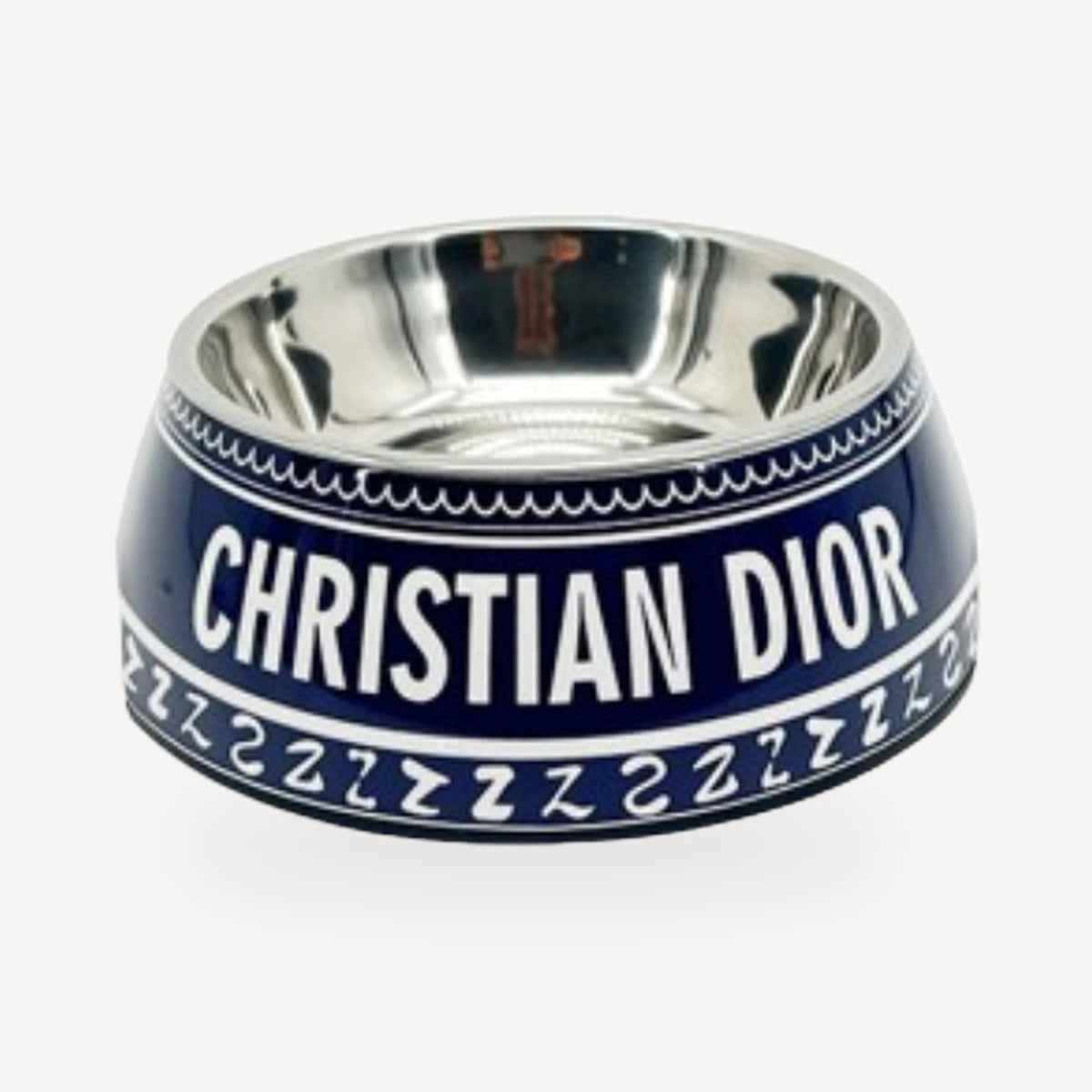 Navy dog bowl inspired by Dior