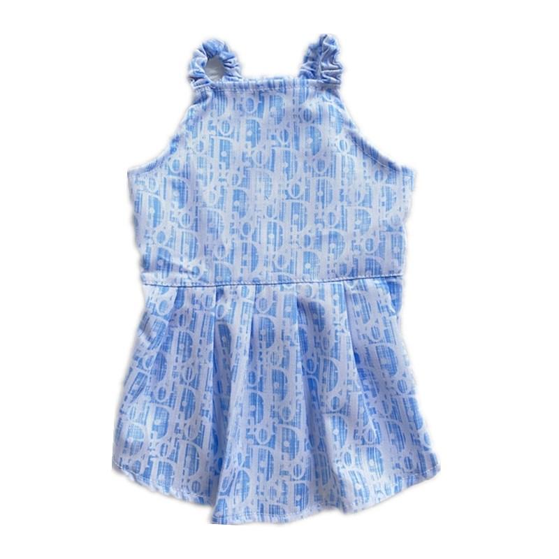 Light blue oblique monogram sleeveless dog dress with fitted bodice Dior inspired