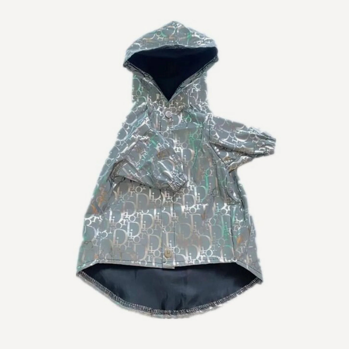 Reflective dog windbreaker inspired by Dior