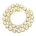 Gold clustered tennis necklace with cubic zirconia stones in cushion settings