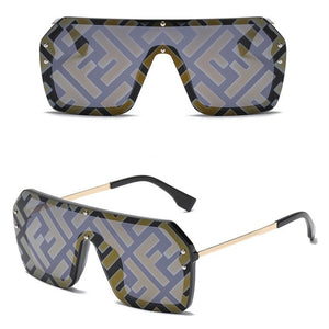 Green gradient dog sunglasses with F pattern monogram Fendi style design