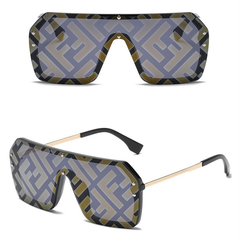 Green gradient dog sunglasses with F pattern monogram Fendi style design