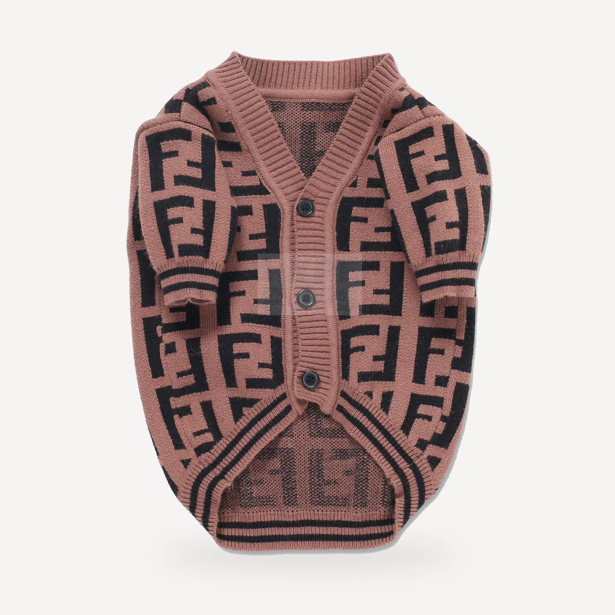 Brown dog cardigan inspired by Fendi