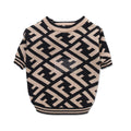 Brown knit dog sweater with all-over Furdi monogram pattern Fendi style flat lay