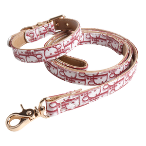 Red and pink Dogior oblique pattern dog collar and leash set designer walking gear