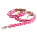 Pink V monogram dog collar and leash set Louis Vuitton inspired on white background