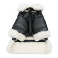 Black faux leather dog jacket with white shearling trim Chrome Hearts inspired