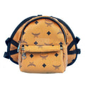 Cognac brown MCM monogram dog carrier with black diamond print and padded straps