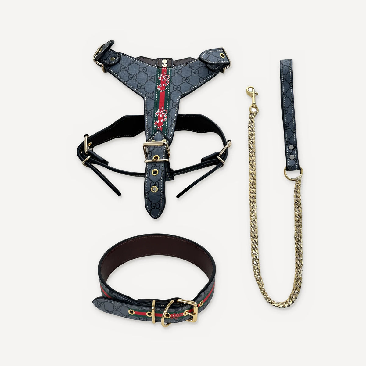Gold Chain Leather Walking dog set inspired by Gucci view 2