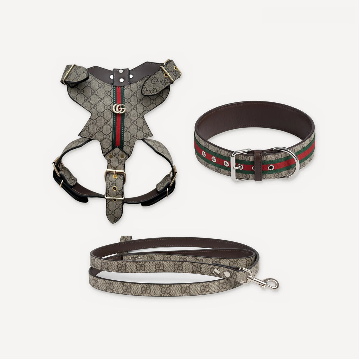 Heritage Web Leather Walking dog set inspired by Gucci view 11