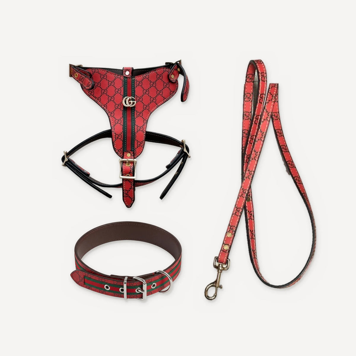 Heritage Web Leather Walking dog set inspired by Gucci view 18