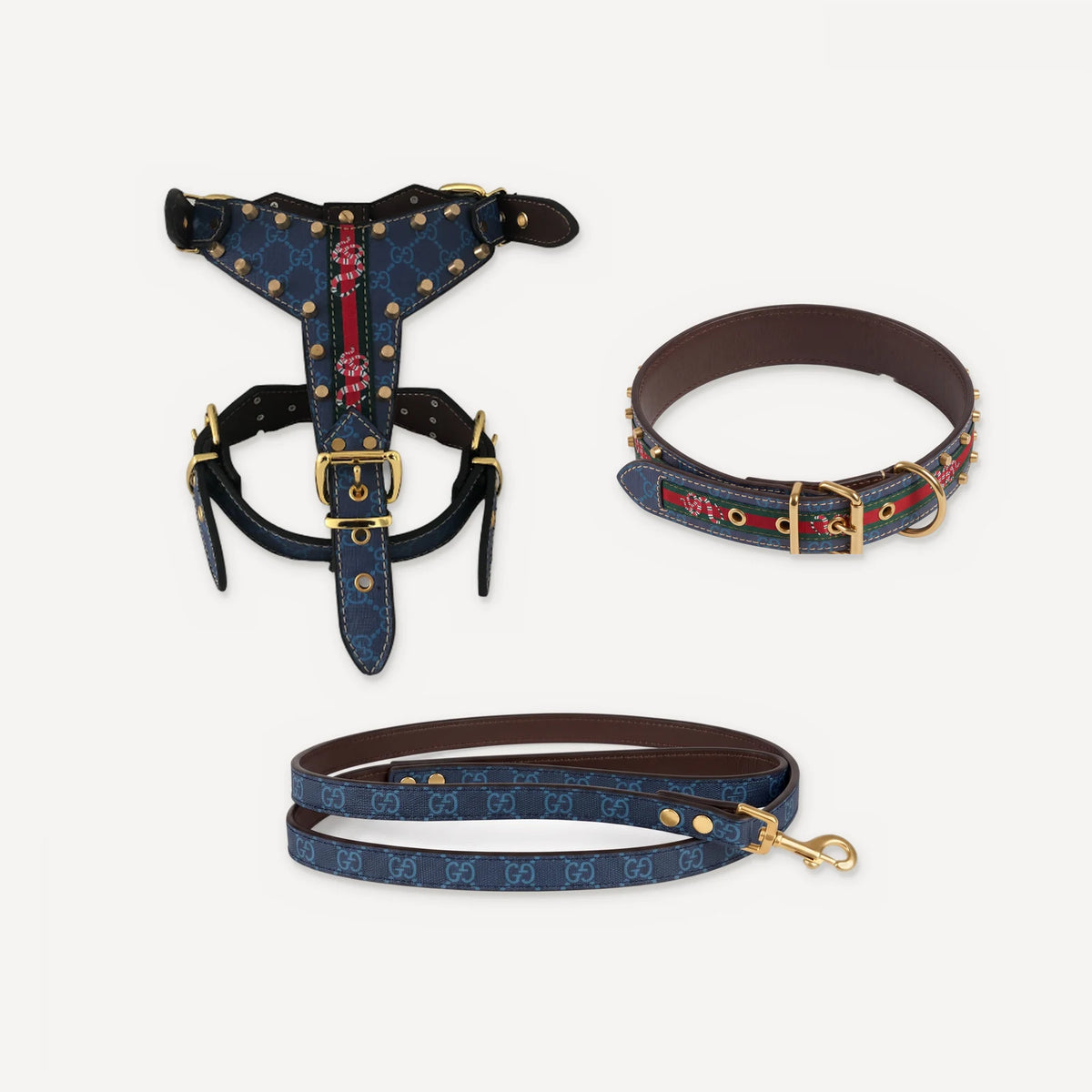 Studded Serpent Leather Walking dog set inspired by Gucci view 8