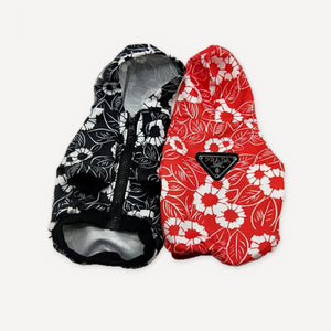 Floral dog hoodie inspired by Prada
