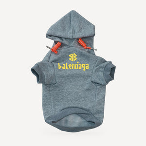 BB Logo dog hoodie inspired by Balenciaga, grey, front view