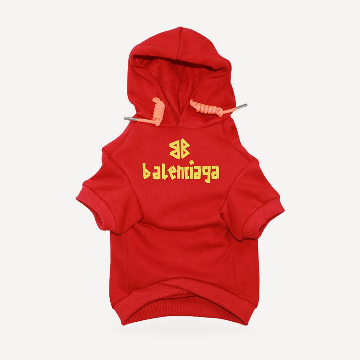 BB Logo dog hoodie inspired by Balenciaga, red, front view