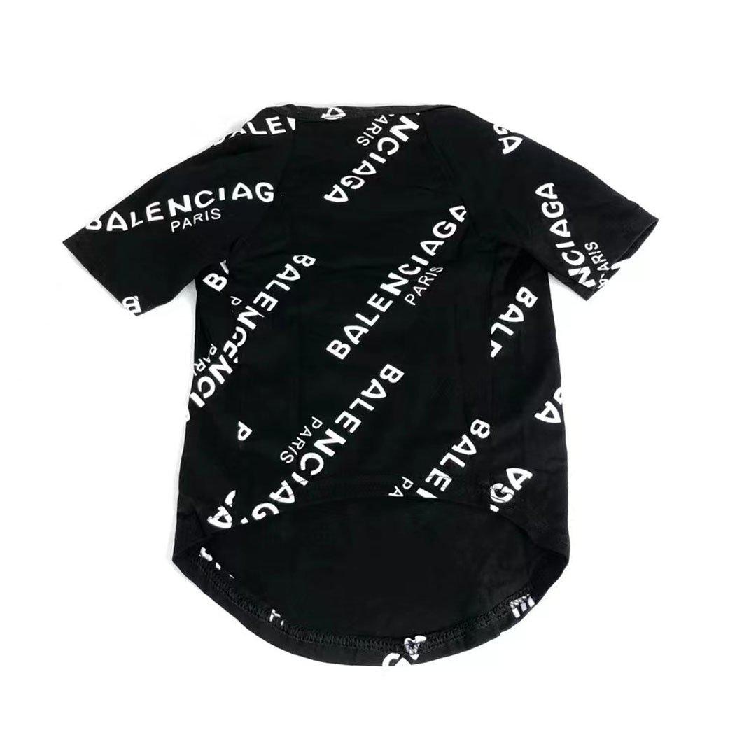 Back view black dog tee with Balenciaga-inspired logo print streetwear style