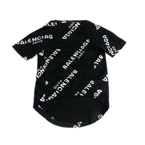 Back view black dog tee with Balenciaga-inspired logo print streetwear style