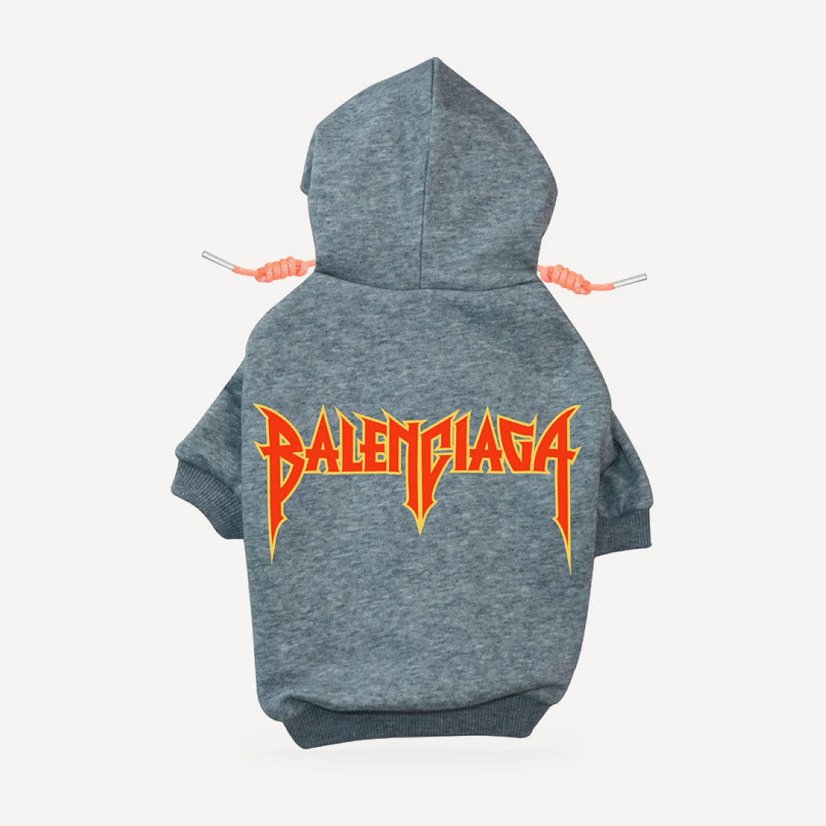 Metal Logo dog hoodie inspired by Balenciaga, grey, back view