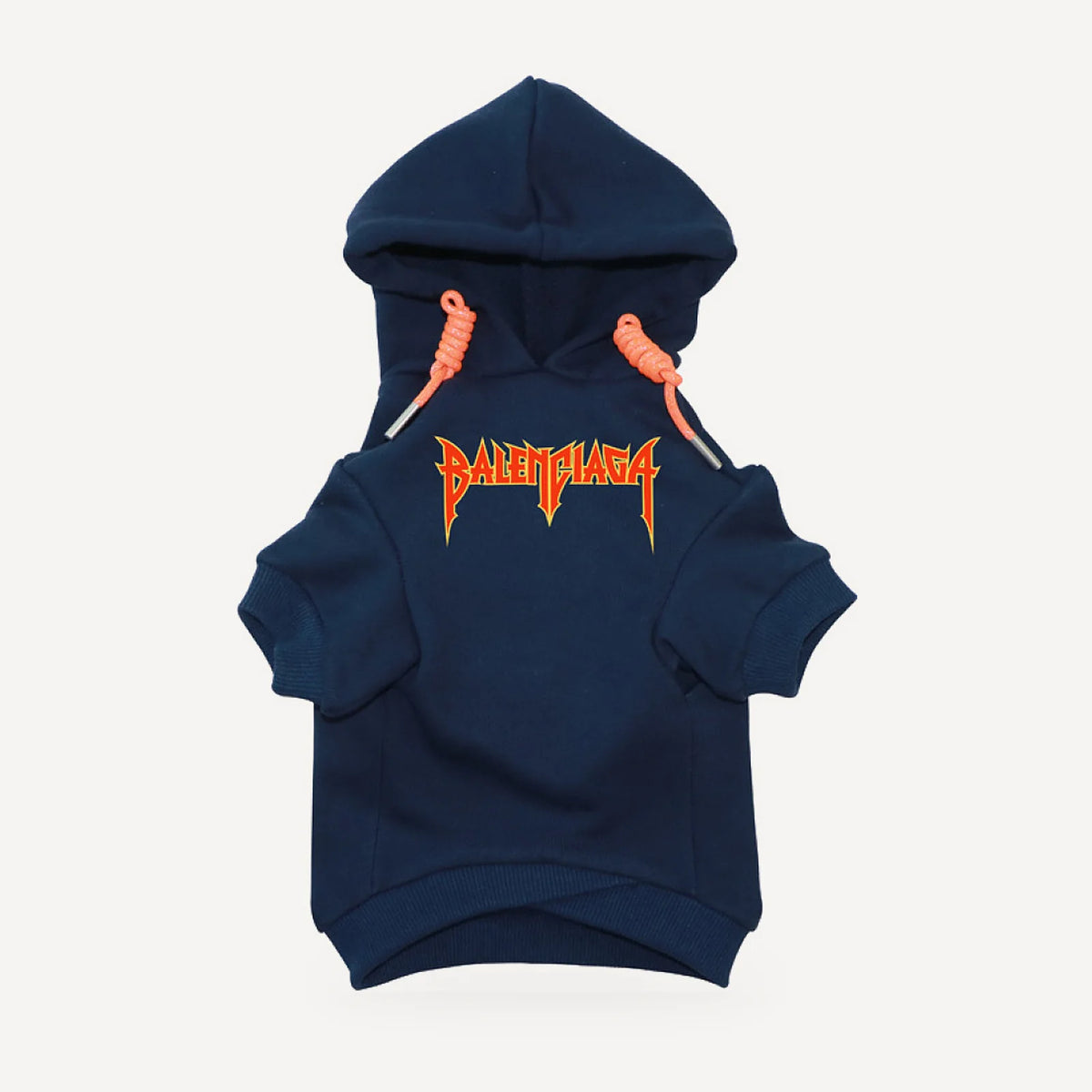 Metal Logo dog hoodie inspired by Balenciaga, navy blue, front view