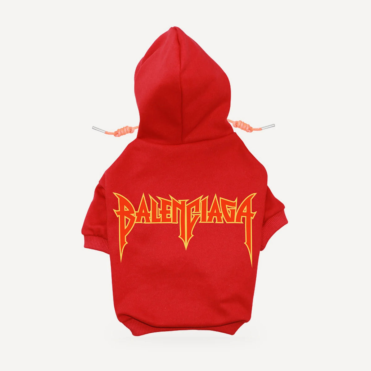 Metal Logo dog hoodie inspired by Balenciaga, red, back view