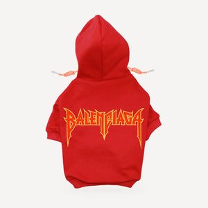 Metal Logo dog hoodie inspired by Balenciaga, red, back view