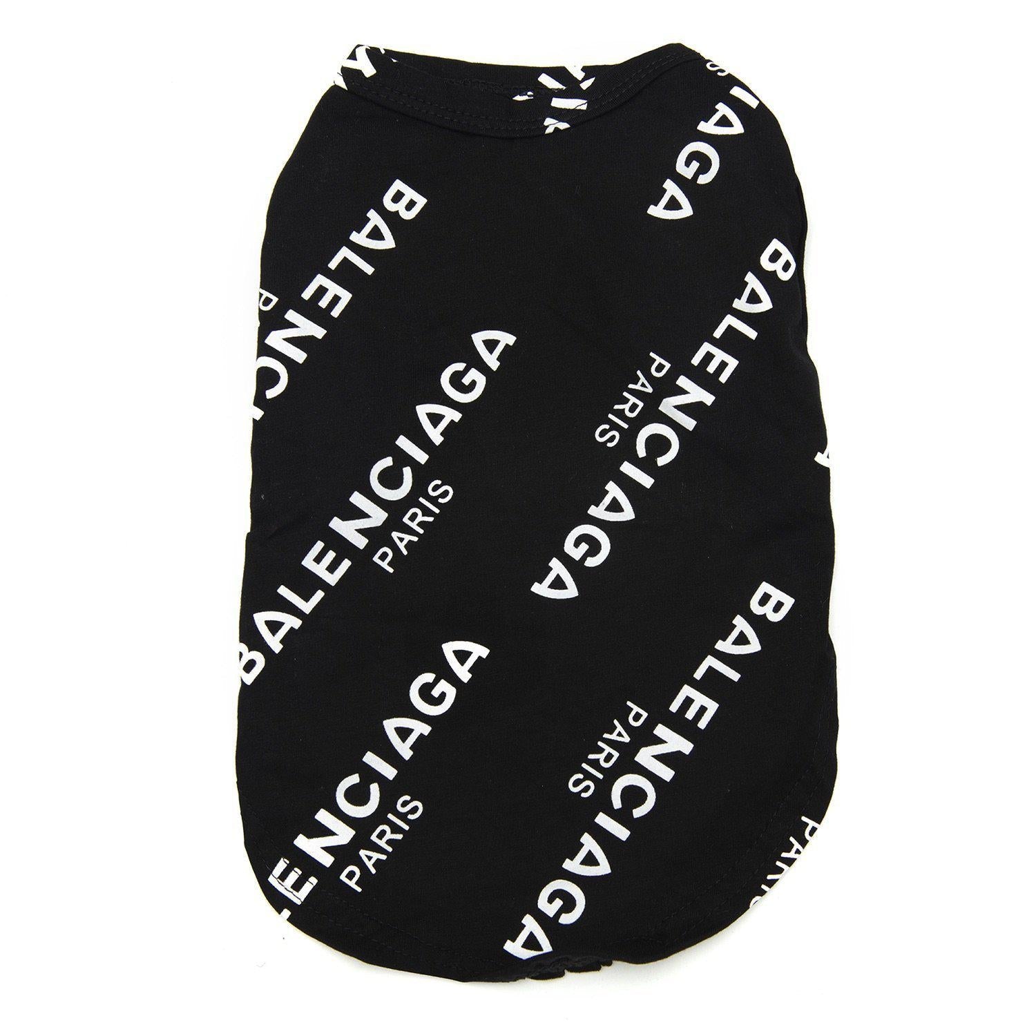 Black sleeveless dog tee with all-over Pawlenciaga Paris logo print Balenciaga inspired
