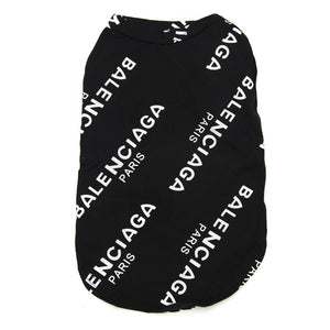 Black sleeveless dog tee with all-over Pawlenciaga Paris logo print Balenciaga inspired