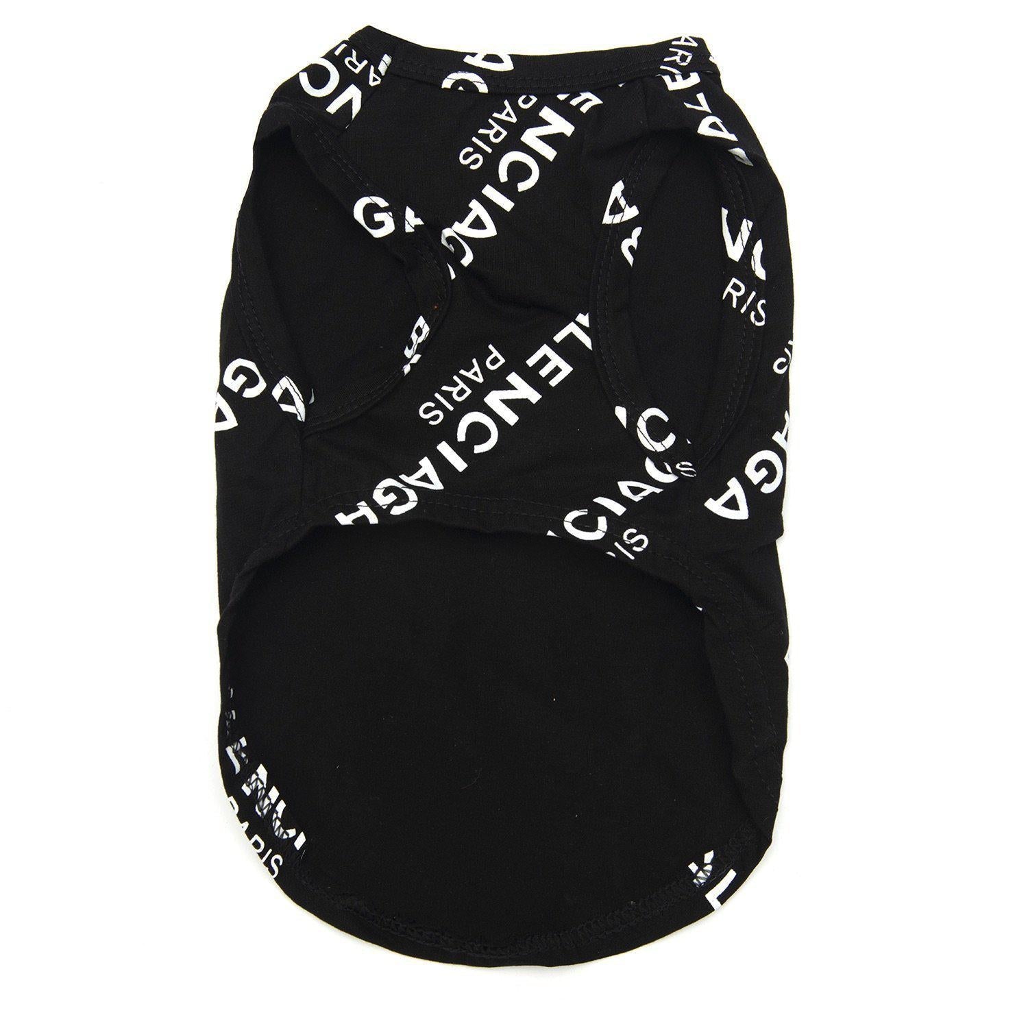 Back view of black Pawlenciaga logo print sleeveless dog tee