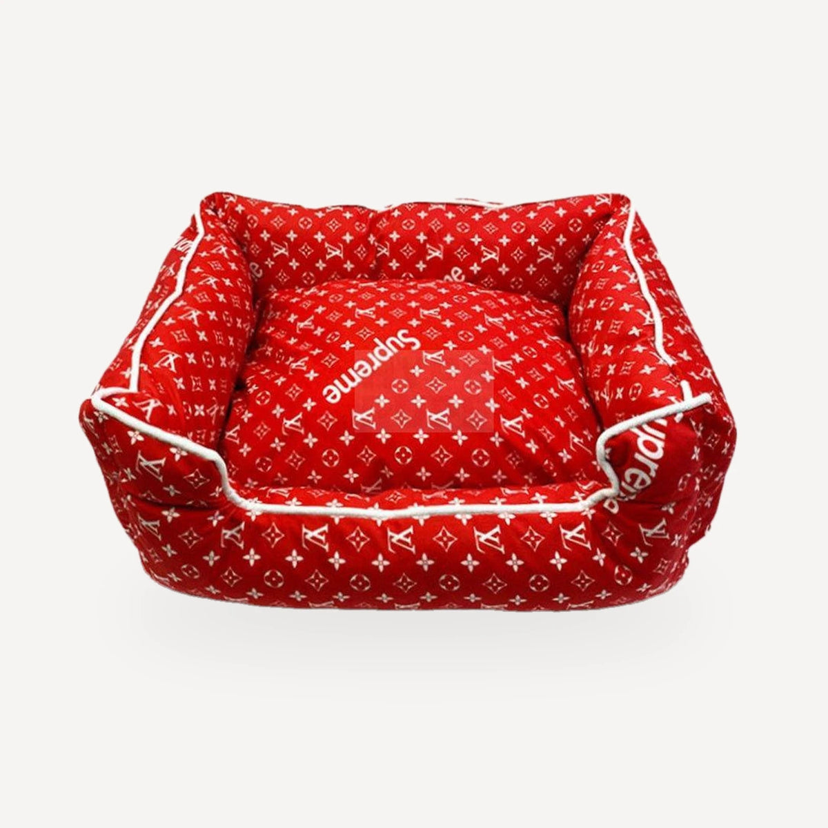 dog bed inspired by Supreme x Louis Vuitton