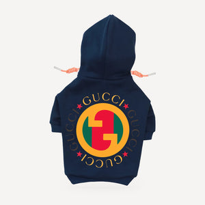 Vintage Disc dog hoodie inspired by Gucci, navy blue, back view