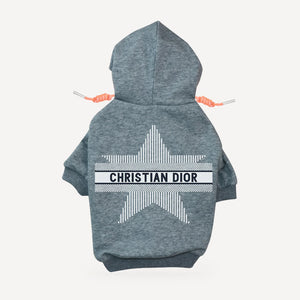 Star dog hoodie inspired by Dior, grey, back view