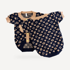 Chewy V Monogram Cardigan — front and back
