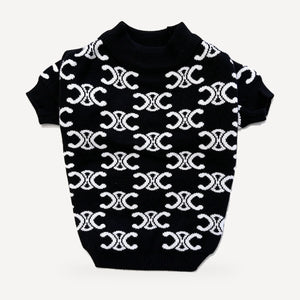 Monogram Knit dog sweater inspired by Celine, black, back view