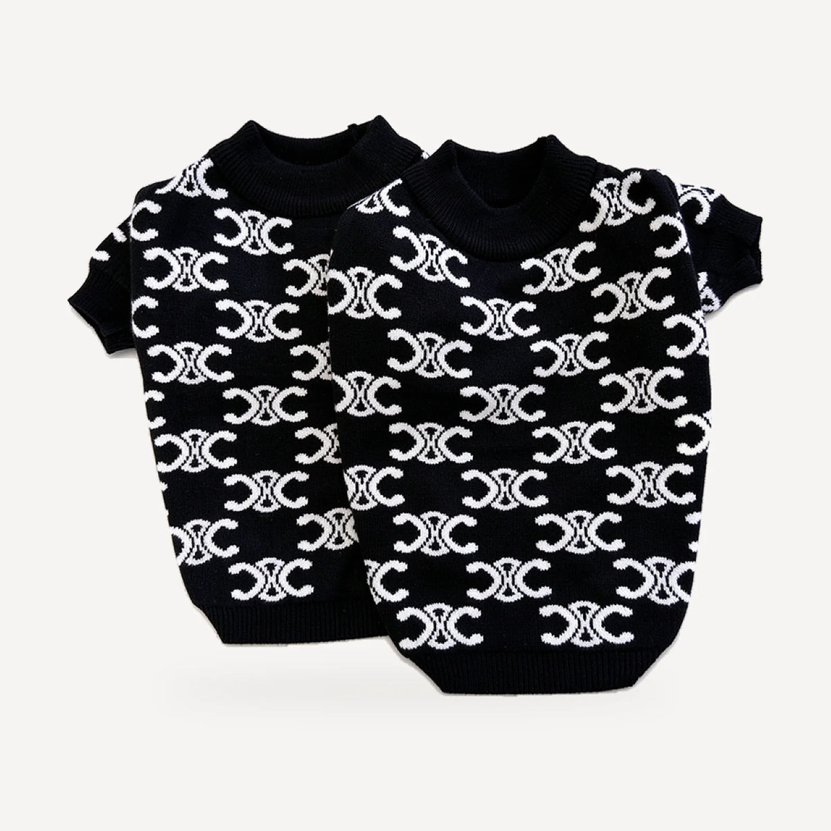 Monogram Knit dog sweater inspired by Celine, black, knit detail