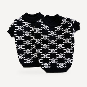 Monogram Knit dog sweater inspired by Celine, black, knit detail