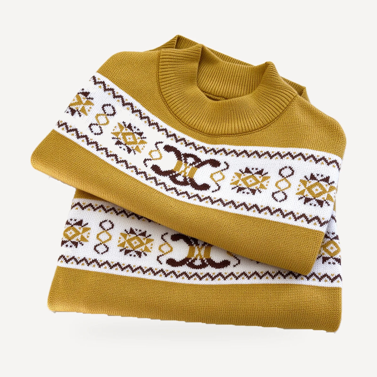 Triomphe Band dog sweater inspired by Celine, mustard, knit detail