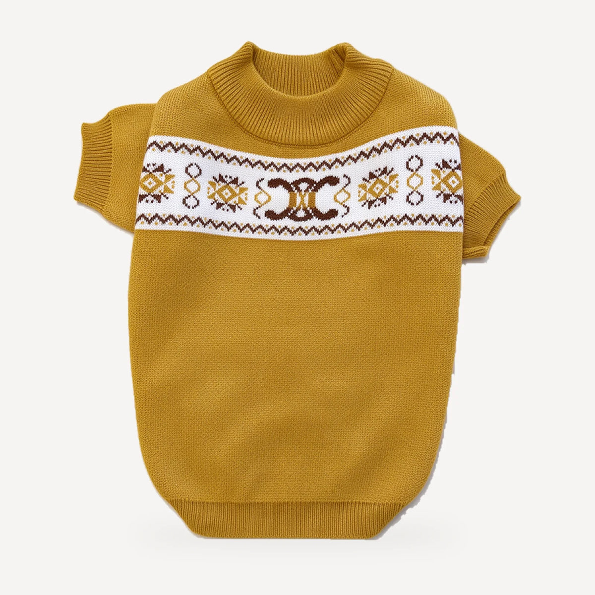 Triomphe Band dog sweater inspired by Celine, mustard, front view