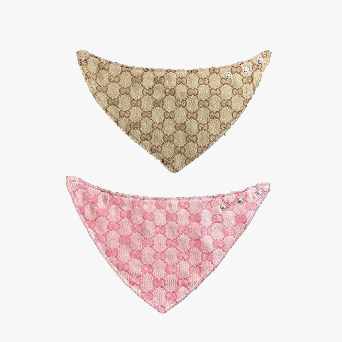 Khaki and pink monogram snap dog bandanas inspired by Gucci